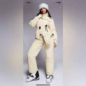 ASOS 4505 Ski retro belted ski suit with funnel neck in BUTTERMILK Size US 8